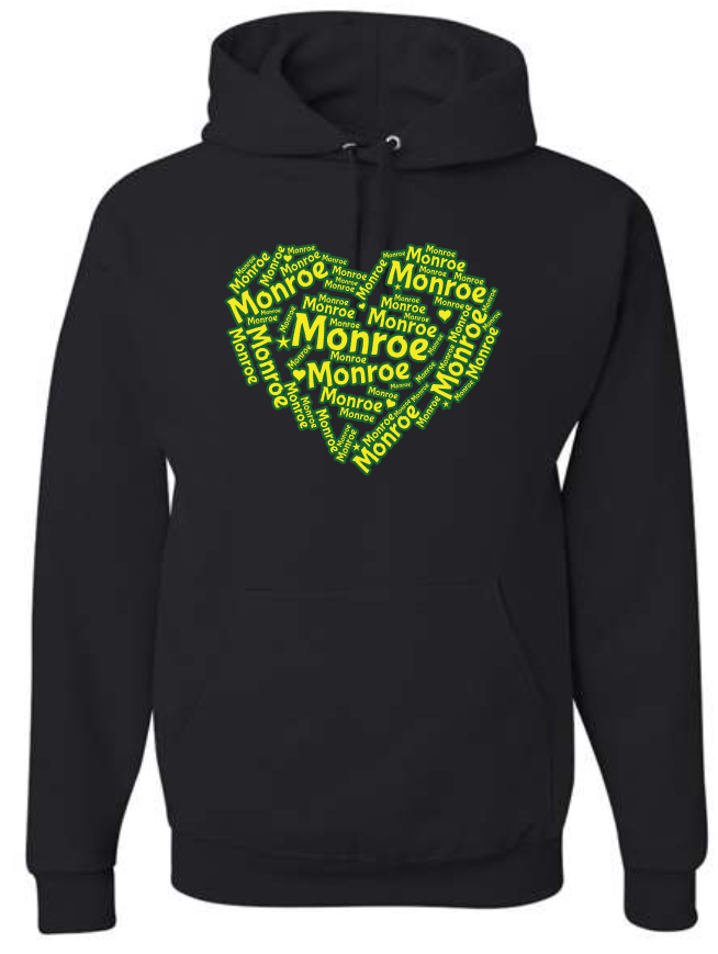 Monroe Elementary- Burst and Word Heart Designs CrewNeck and Hoodie Sweatshirts (ADULT Sizes)